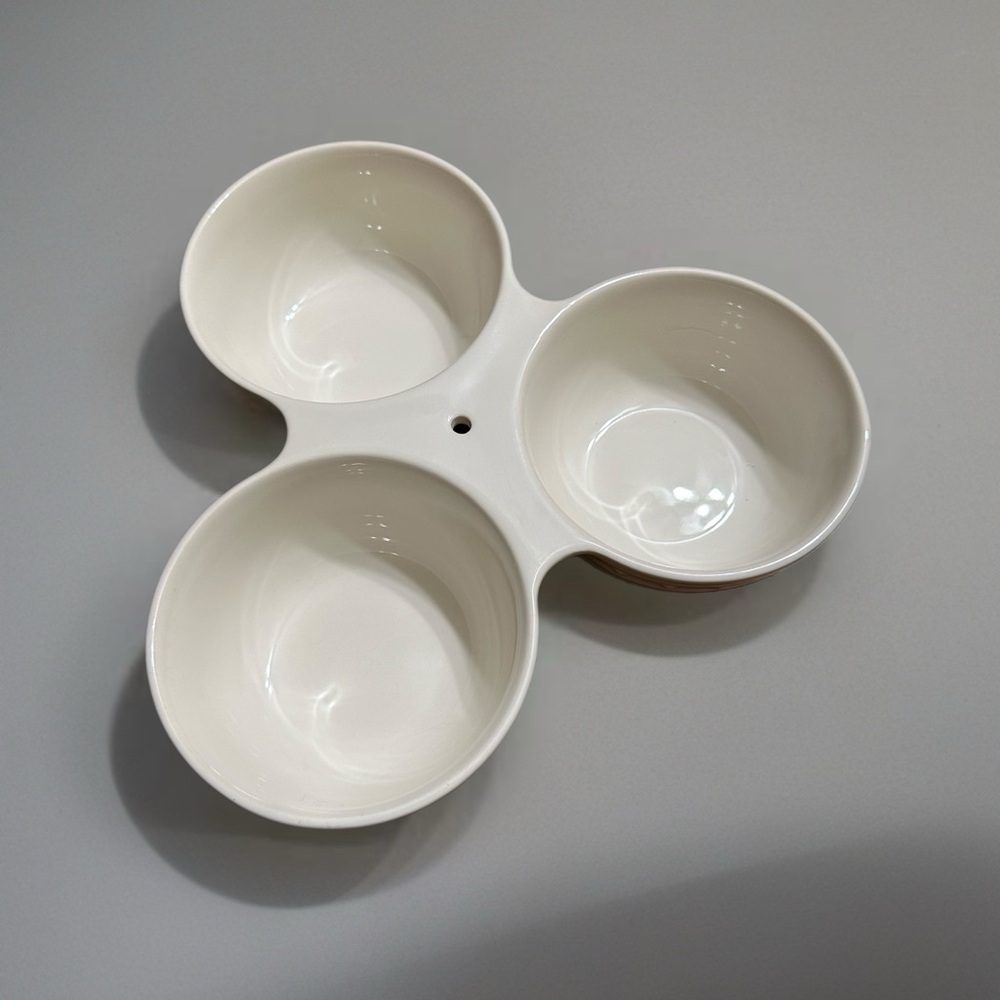 NWOT Retired Nora Fleming Triple Serving Dish - Pearl Dot Stoneware